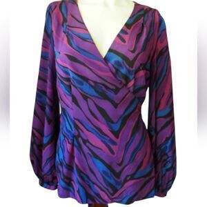 trina turk stretch silk wrap blouse long sleeve womens size M